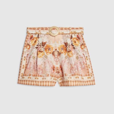 Pink Floral Belted Shorts