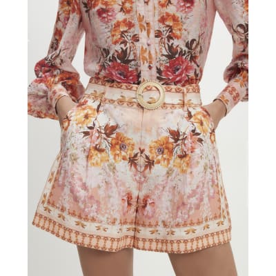 Pink Floral Belted Shorts