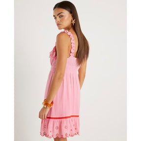 Pink floral embellished beach dress