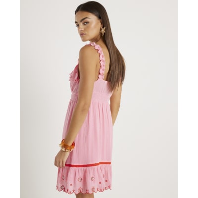 Pink floral embellished beach dress