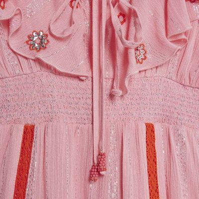 Pink floral embellished beach dress