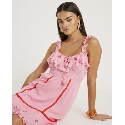 Pink floral embellished beach dress