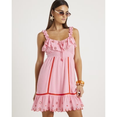 Pink floral embellished beach dress