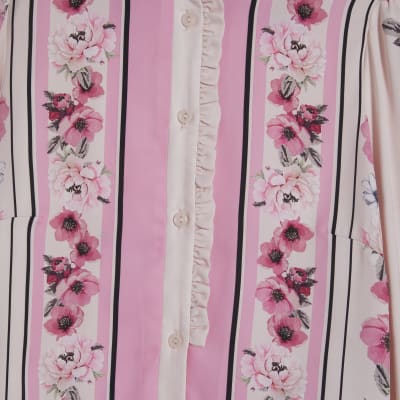 Pink Floral Half Placket Blouse