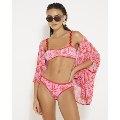 Pink floral High Rise bikini bottoms