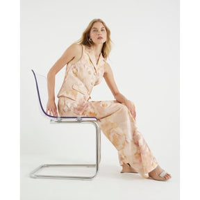 Pink Floral Linen Blend Wide Leg Trousers