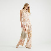 Pink Floral Linen Blend Wide Leg Trousers