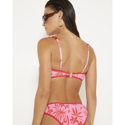 Pink floral print print bikini top