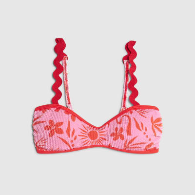 Pink floral print print bikini top