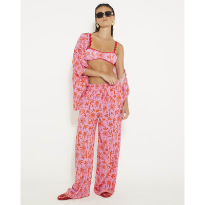 Pink floral print print bikini top