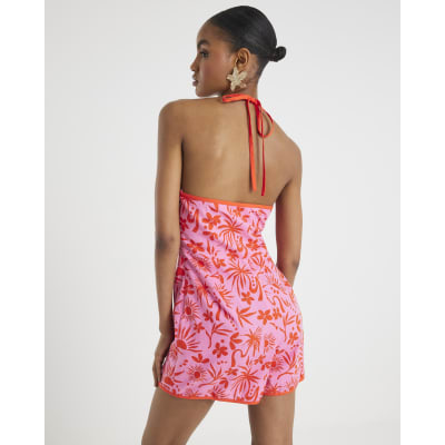 Pink Floral Print Sleeveless Playsuit