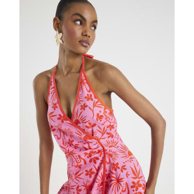 Pink Floral Print Sleeveless Playsuit