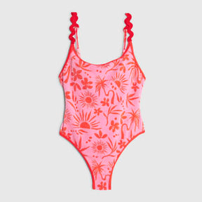 Pink floral printed swimsuit