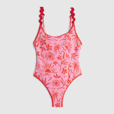 Pink floral printed swimsuit