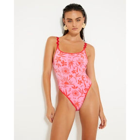 Pink floral printed swimsuit