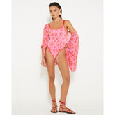 Pink floral printed swimsuit