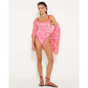 Pink floral printed swimsuit