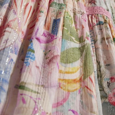 Pink Floral Shirred Mini Beach Dress