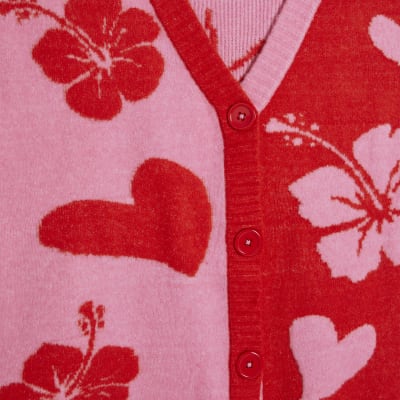 Pink Floral Sleeveless Cardigan