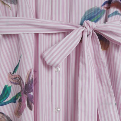 Pink Floral Stripe Shirt Dress