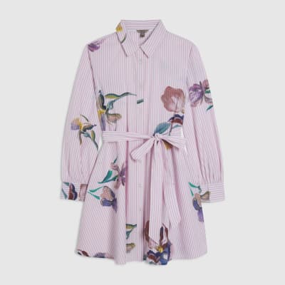 Pink Floral Stripe Shirt Dress