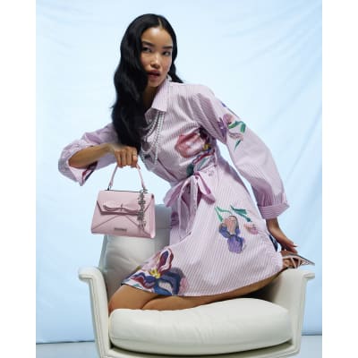 Pink Floral Stripe Shirt Dress