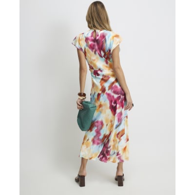 Pink Floral Tie Dye Column Dress