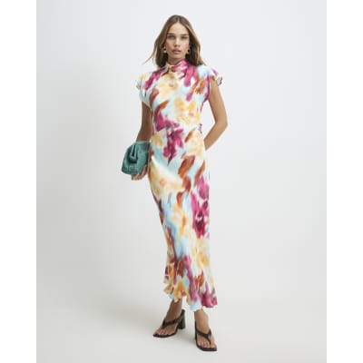 Pink Floral Tie Dye Column Dress