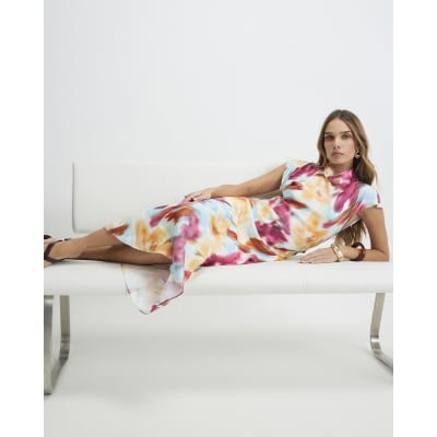 Pink Floral Tie Dye Column Dress