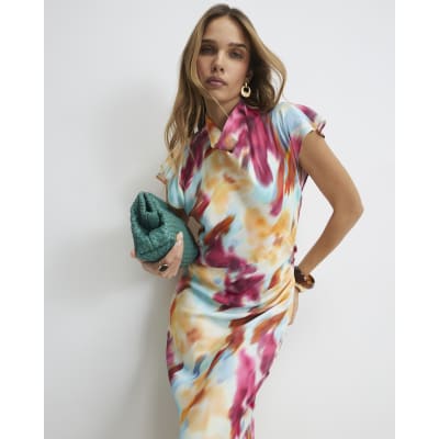 Pink Floral Tie Dye Column Dress