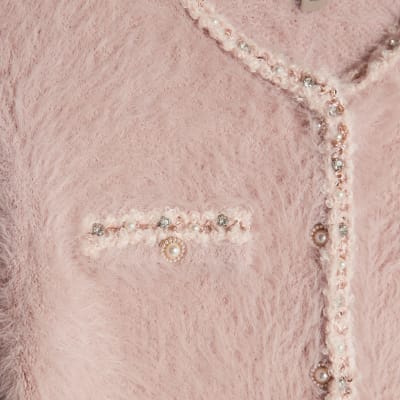 Pink Fluffy Trimmed Cardigan