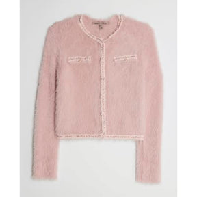 Pink Fluffy Trimmed Cardigan