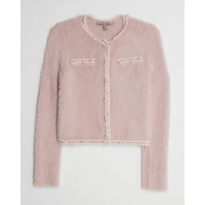 Pink Fluffy Trimmed Cardigan