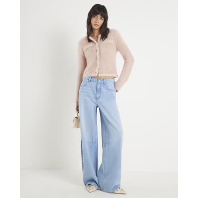 Pink Fluffy Trimmed Cardigan