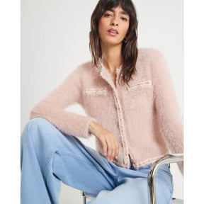 Pink Fluffy Trimmed Cardigan