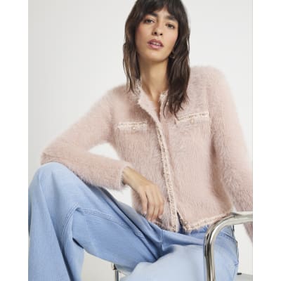 Pink Fluffy Trimmed Cardigan