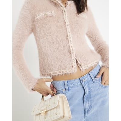 Pink Fluffy Trimmed Cardigan