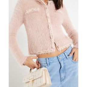 Pink Fluffy Trimmed Cardigan