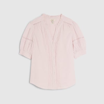 Pink Frill Collar Short Sleeve Blouse