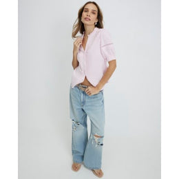 Pink Frill Collar Short Sleeve Blouse