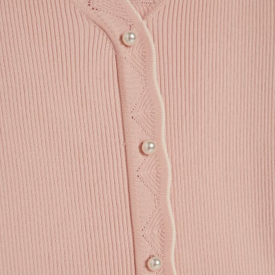 Pink Frill Trim Ribbed Knitted Top