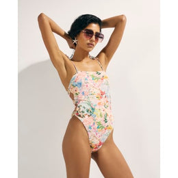 Pink Graphic Print Tie Strap Swimsuit