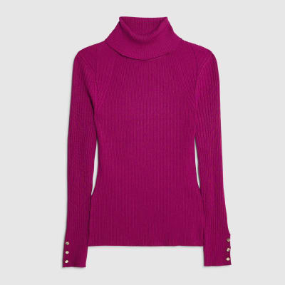 Pink Knit Ribbed Roll Neck Top