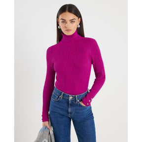 Pink Knit Ribbed Roll Neck Top