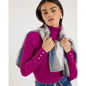 Pink Knit Ribbed Roll Neck Top