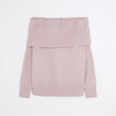 Pink Knitted Bardot Jumper