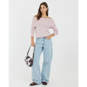 Pink Knitted Bardot Jumper