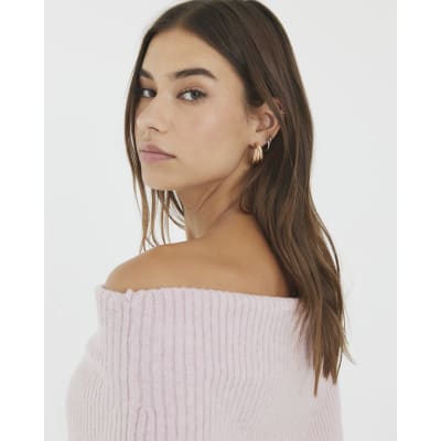 Pink Knitted Bardot Jumper