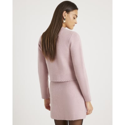 Pink Knitted Bow Front Cardigan