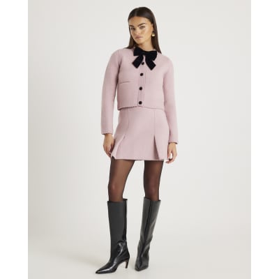 Pink Knitted Bow Front Cardigan